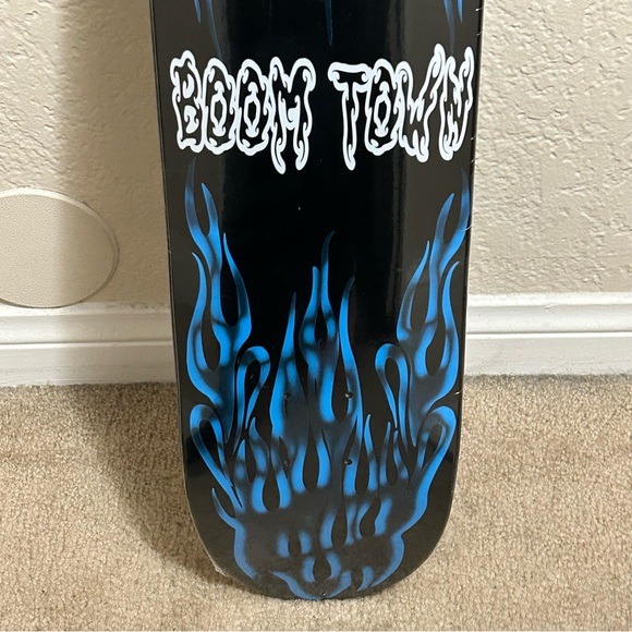 Vintage 2000s Boom Town Canada Maple Wood Black Blue Flames Skateboard Deck 7.5” - Picture 3 of 6